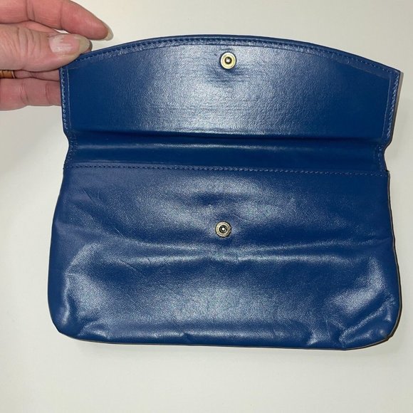 St. Thomas Vintage Blue Leather Wallet Logo Zipper Pockets - Picture 4 of 12